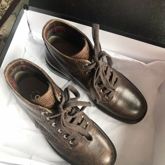 New Auth Chanel Combat Lace Up Ankle Short Boots - Picture 2 of 6